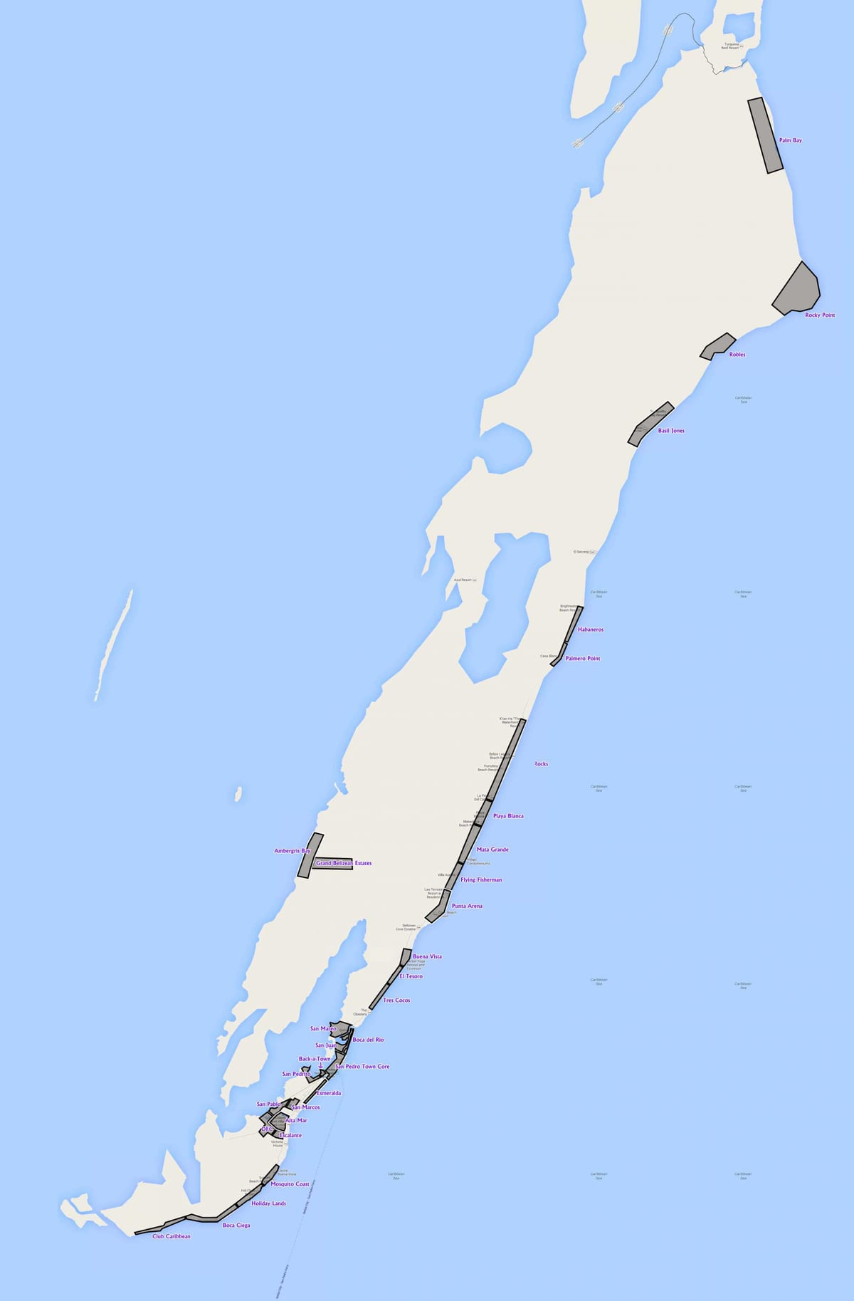 Mapa ambergris kaj Belize