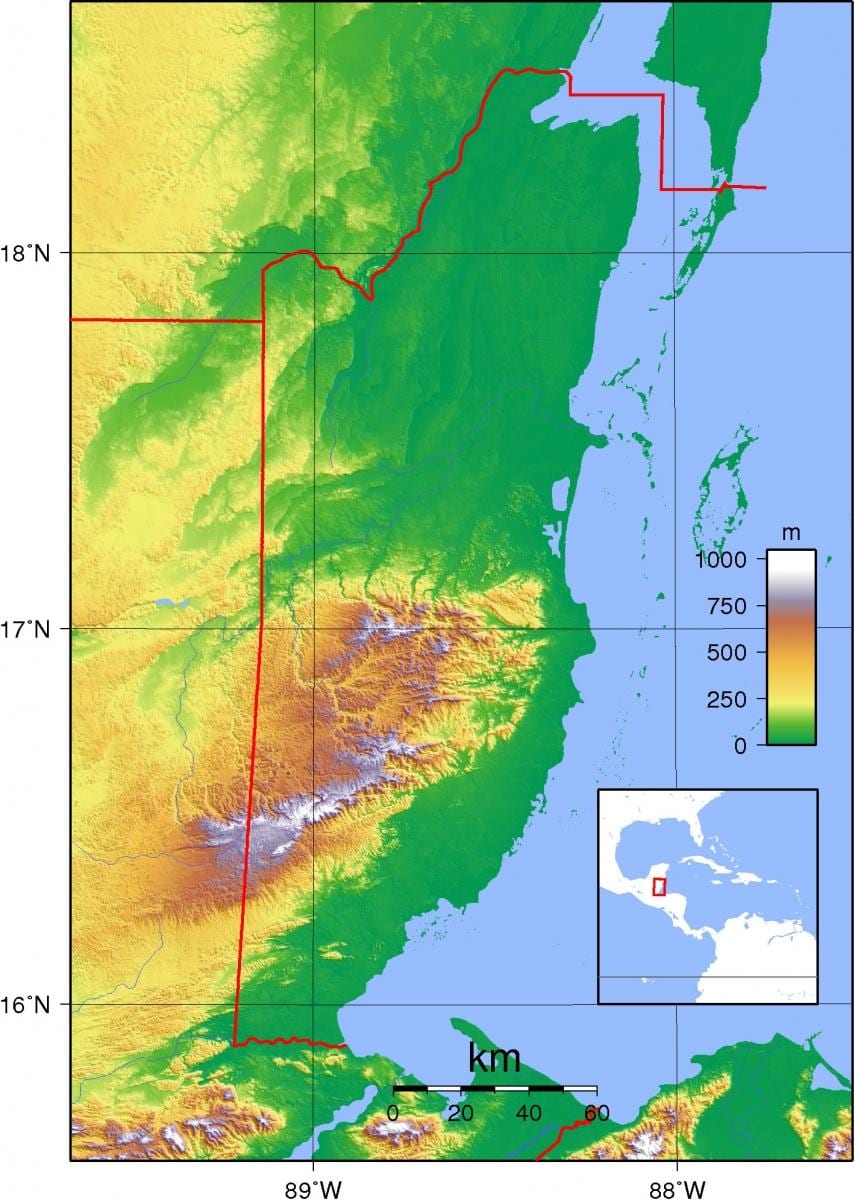 Karta za Belize elevacija 