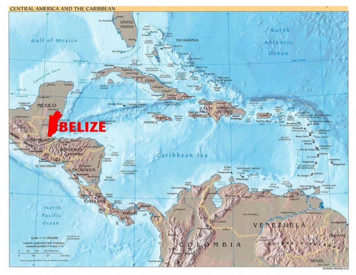 Karta za Belize, centralna amerika