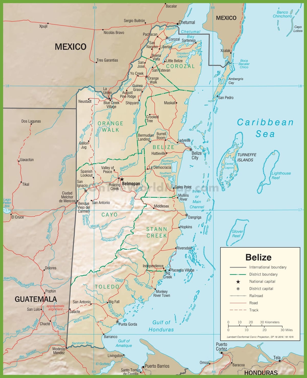 Belize autoput mapu