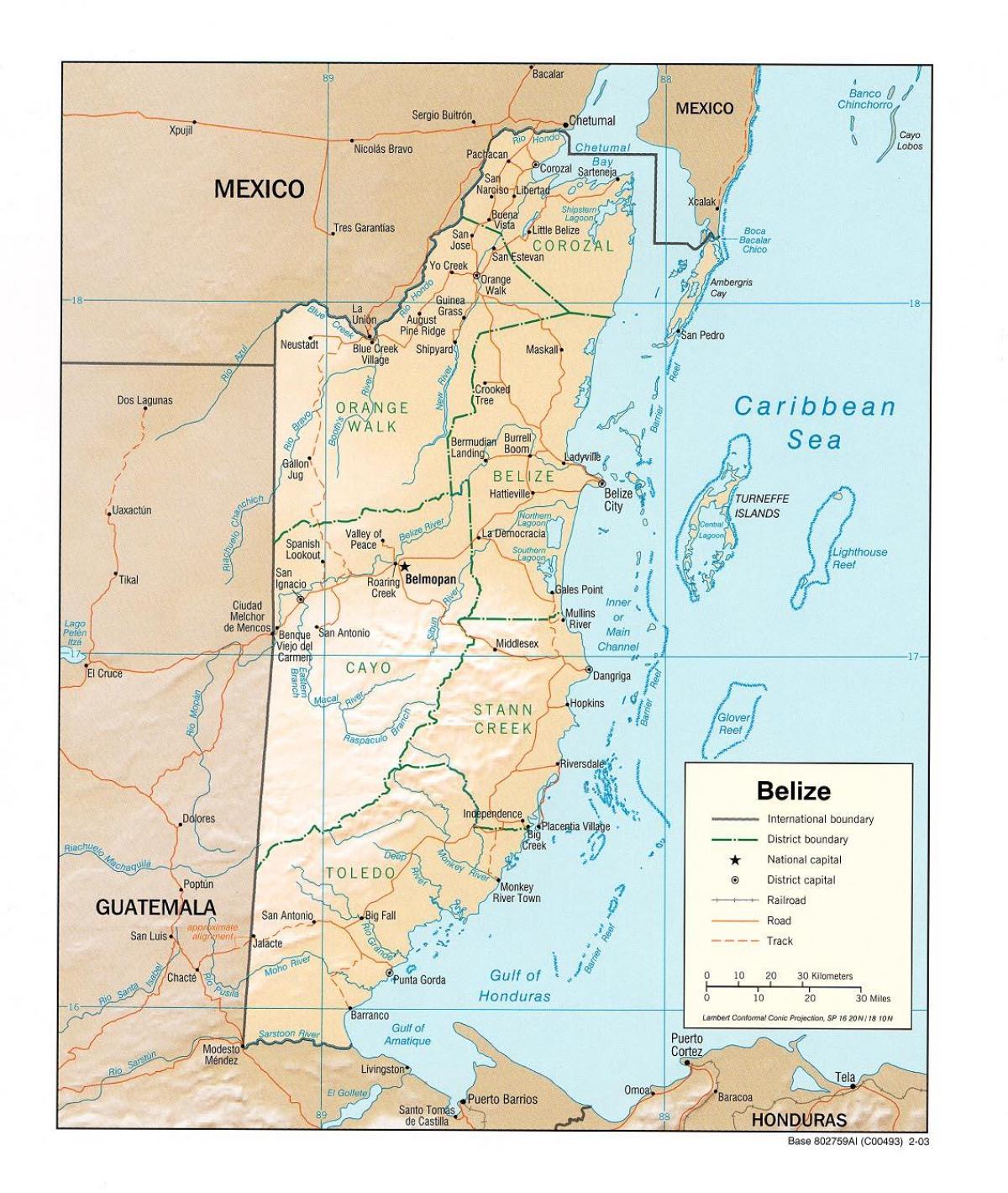 mapa pokazuje Belize