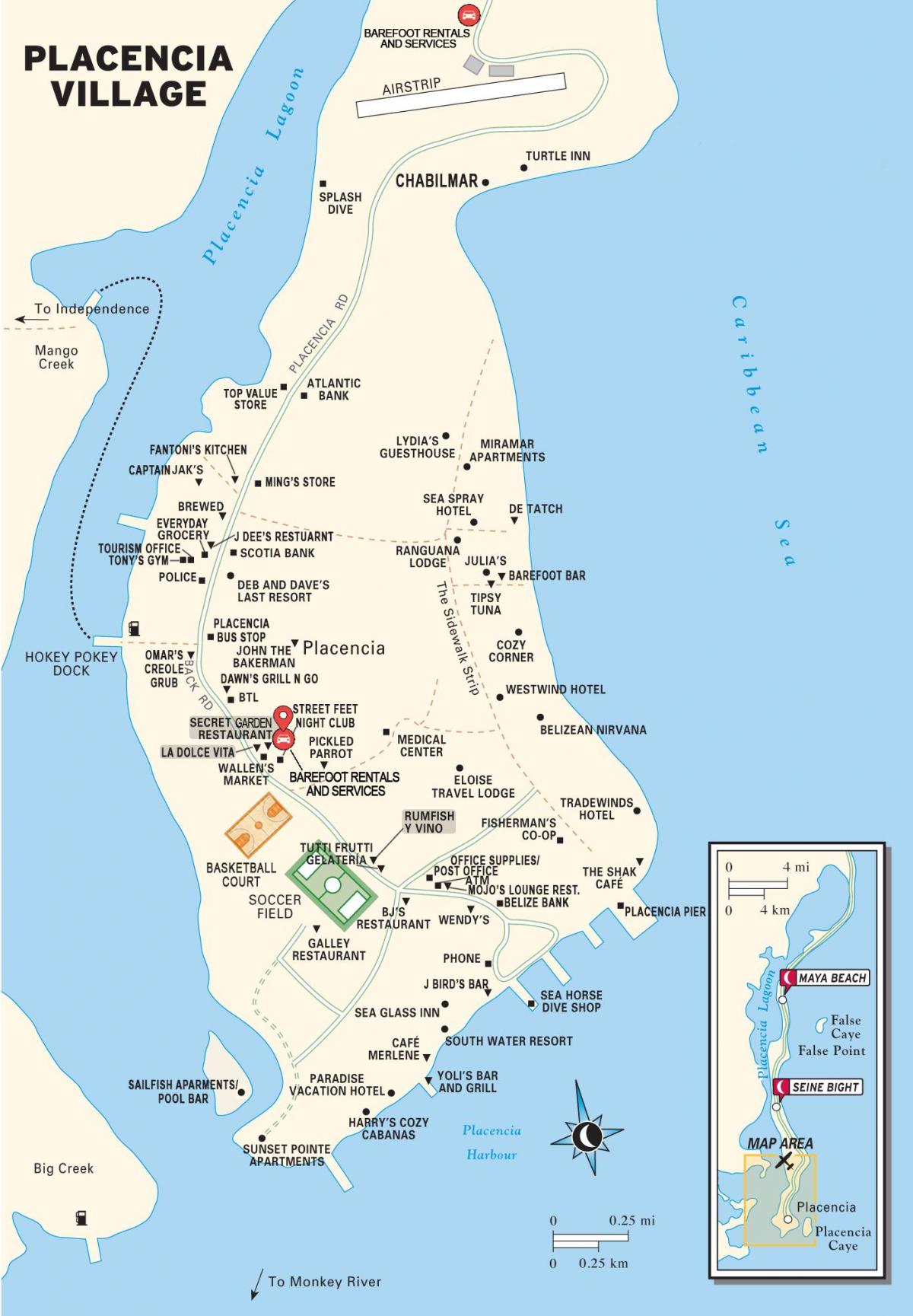 mapa placencia selo Belize