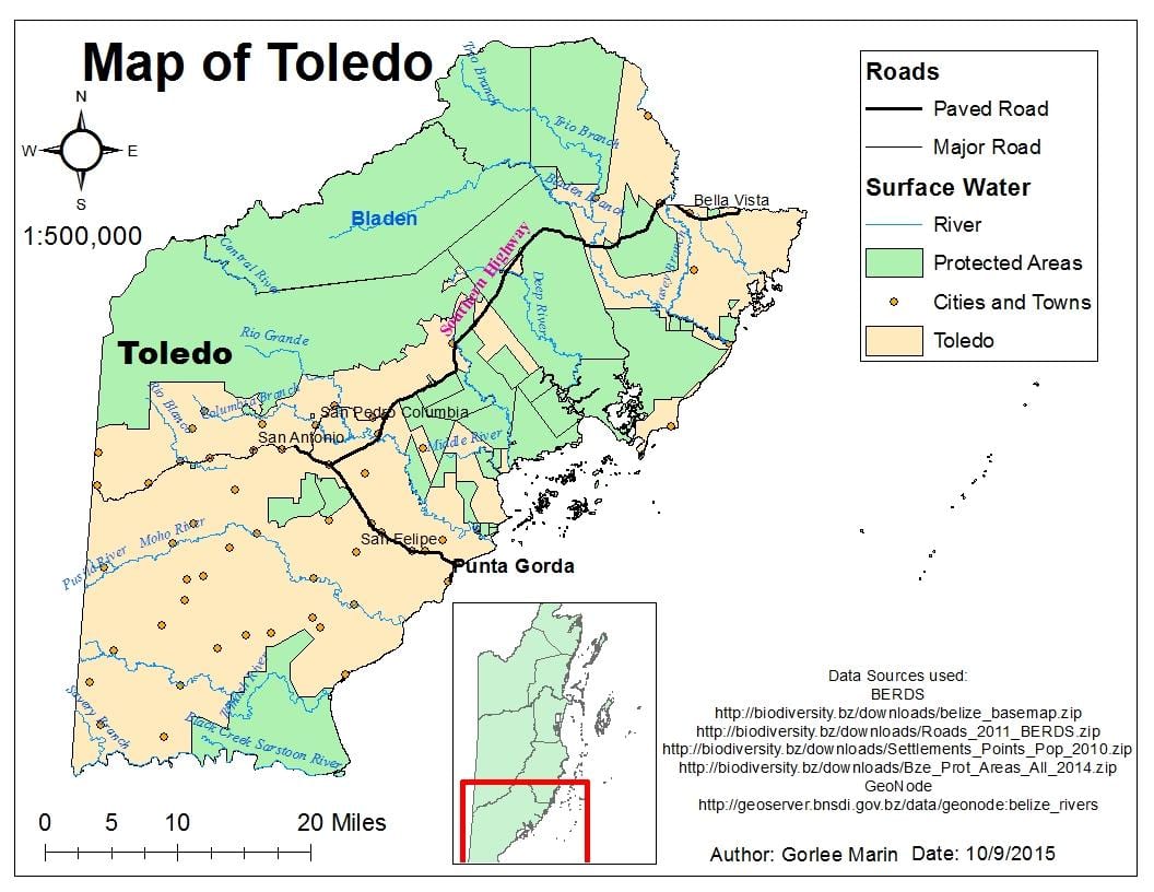 mapa toleda distriktu Belize