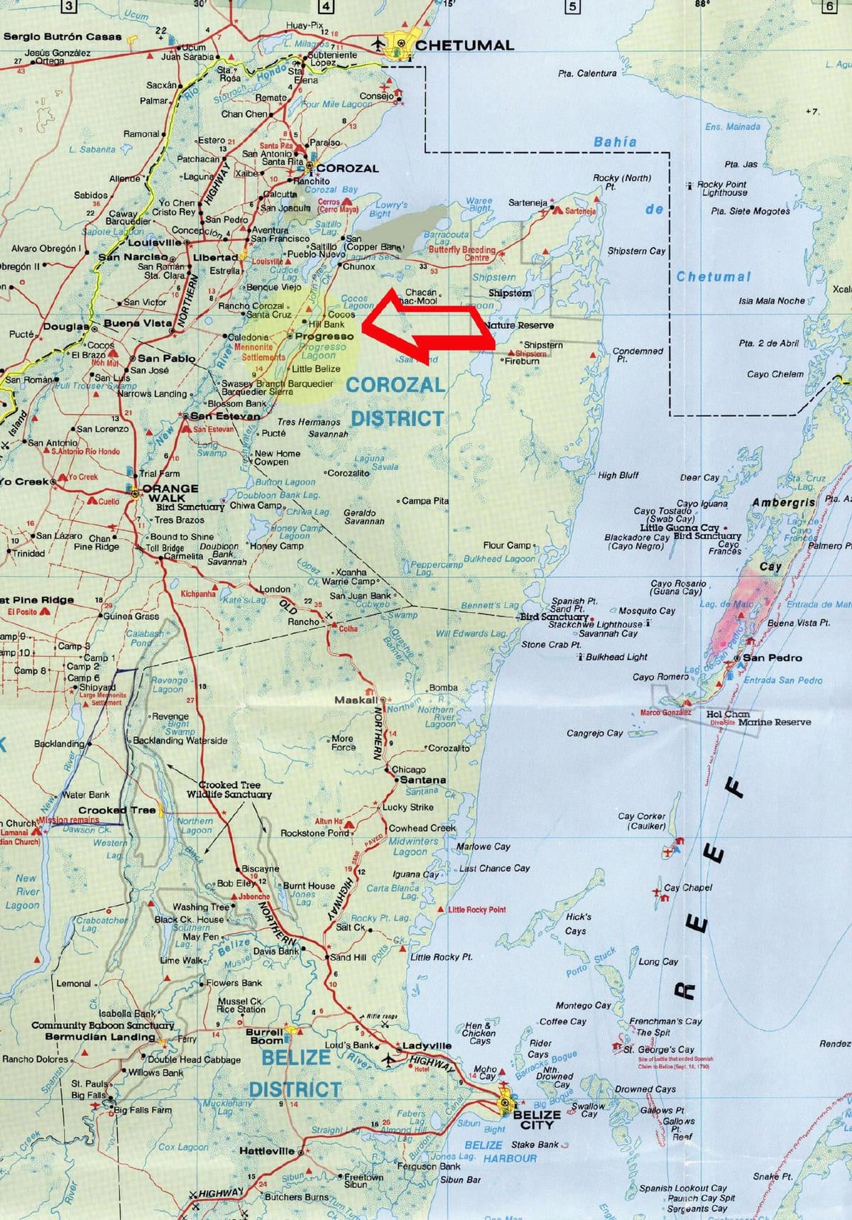 detaljne mapa puteva Belize